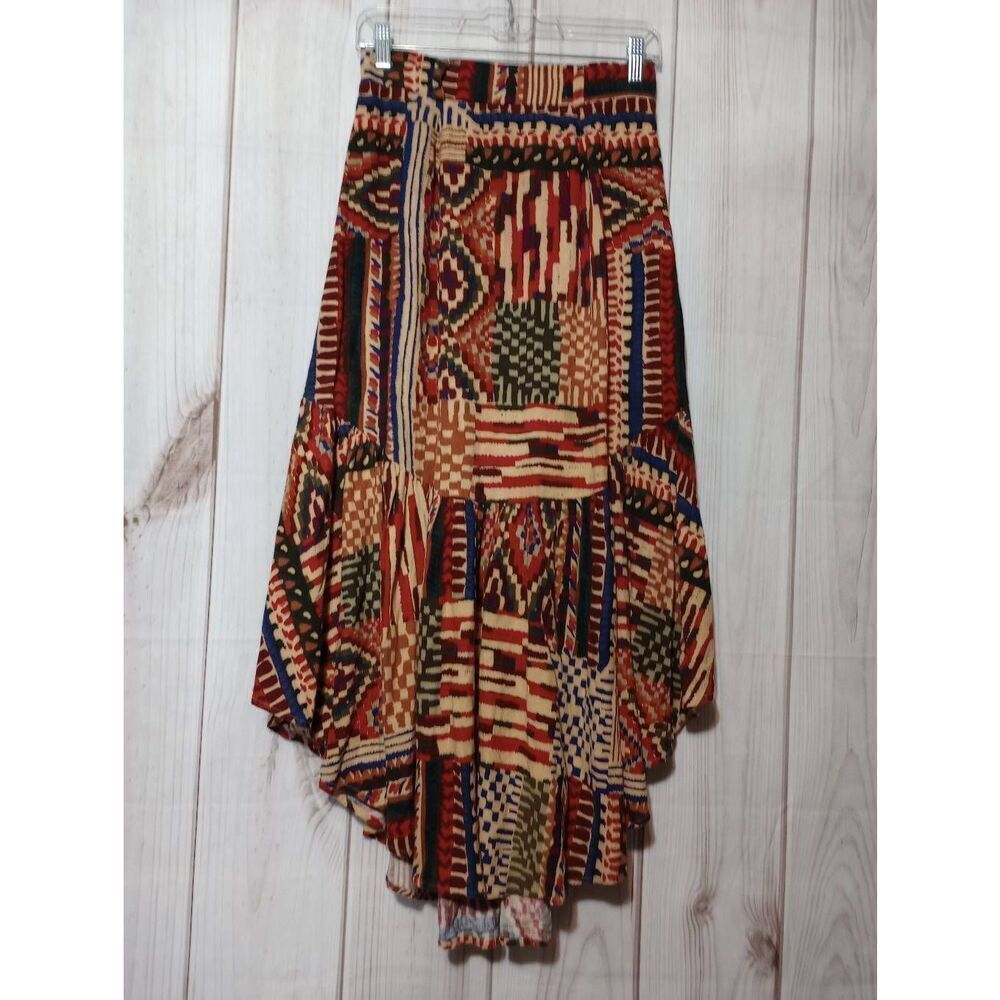 Farm Rio Skirt Ladies Small Brown Asymmetrical Linen Blend Bohemian 70s
